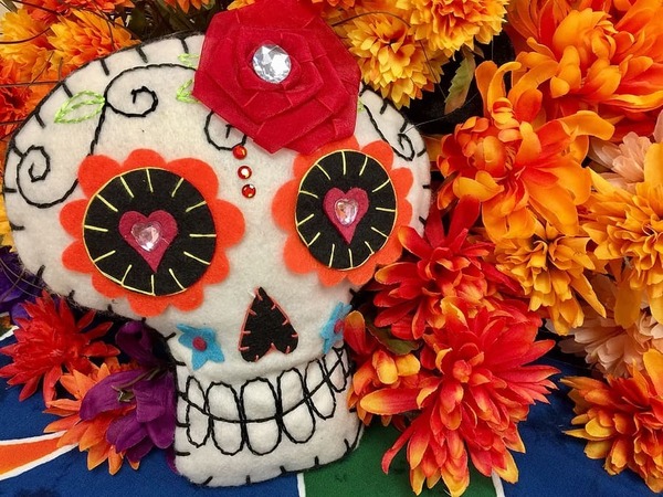 Skull Day Of The Dead Marigold Orange Flowers