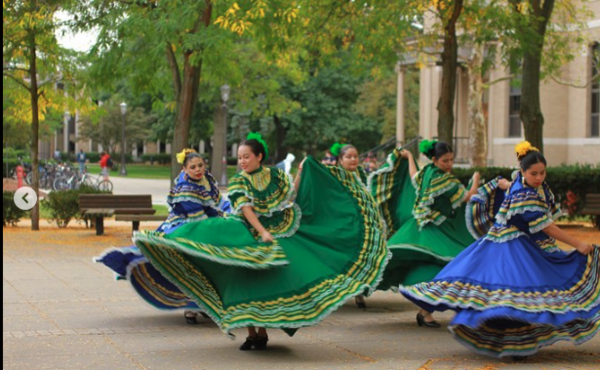 Ballet Folklorico Azul y Oro performing on campus.