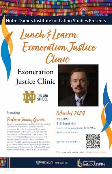 Lunch and Learn: Exoneration Justice Clinic with Professor Jimmy Gurule Poster